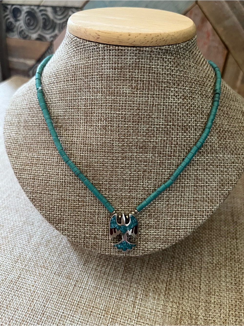 Turquoise Bead Eagle Pendant Necklace - Unbranded